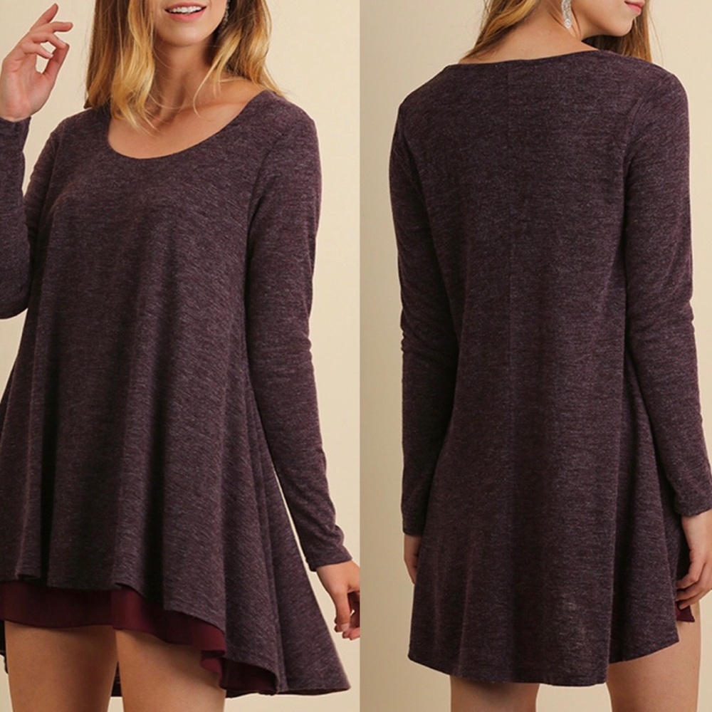 Umgee Layered Long Sleeve Flare Dress Purple Size Medium
